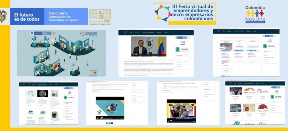 El Consulado General de Colombia en Quito y Colombia Nos Une, realizaron con éxito la Feria virtual de emprendedores y pequeños empresarios