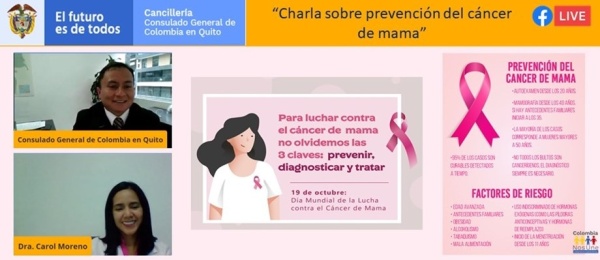 Consulado de Colombia en Quito realizó la charla sobre la prevención y la importancia de adoptar estilos de vida saludables para prevenir el cáncer de mama