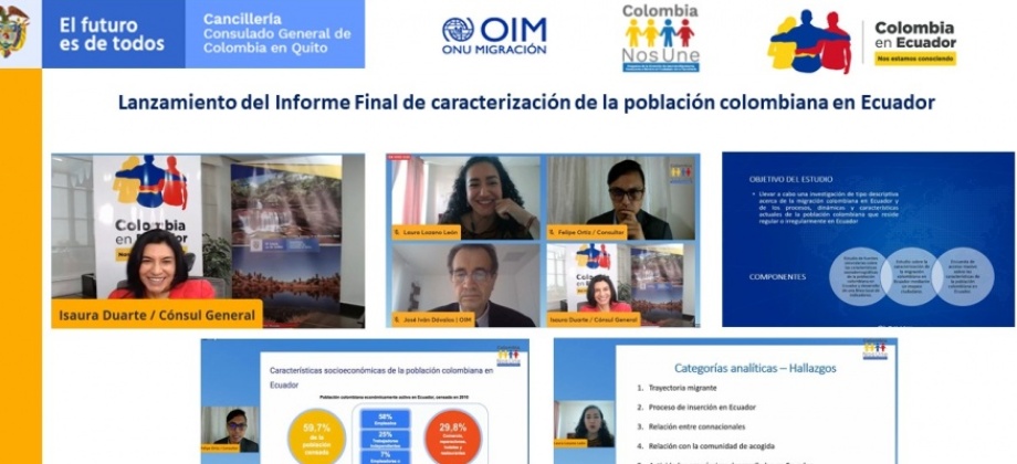 En el marco de la conmemoración del Día Nacional del Colombiano Migrante  se realizó el lanzamiento del Informe Final de Caracterización de la Población colombiana en Ecuador