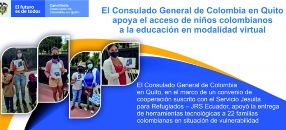 Consulado General de Colombia en Quito apoyó la entrega de herramientas tecnológicas a 22 familias colombianas en situación de vulnerabilidad
