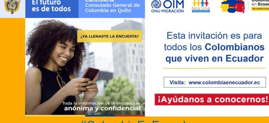 Consulado en Quito invita a los colombianos que viven en Ecuador a ael proyecto de caracterización de la población